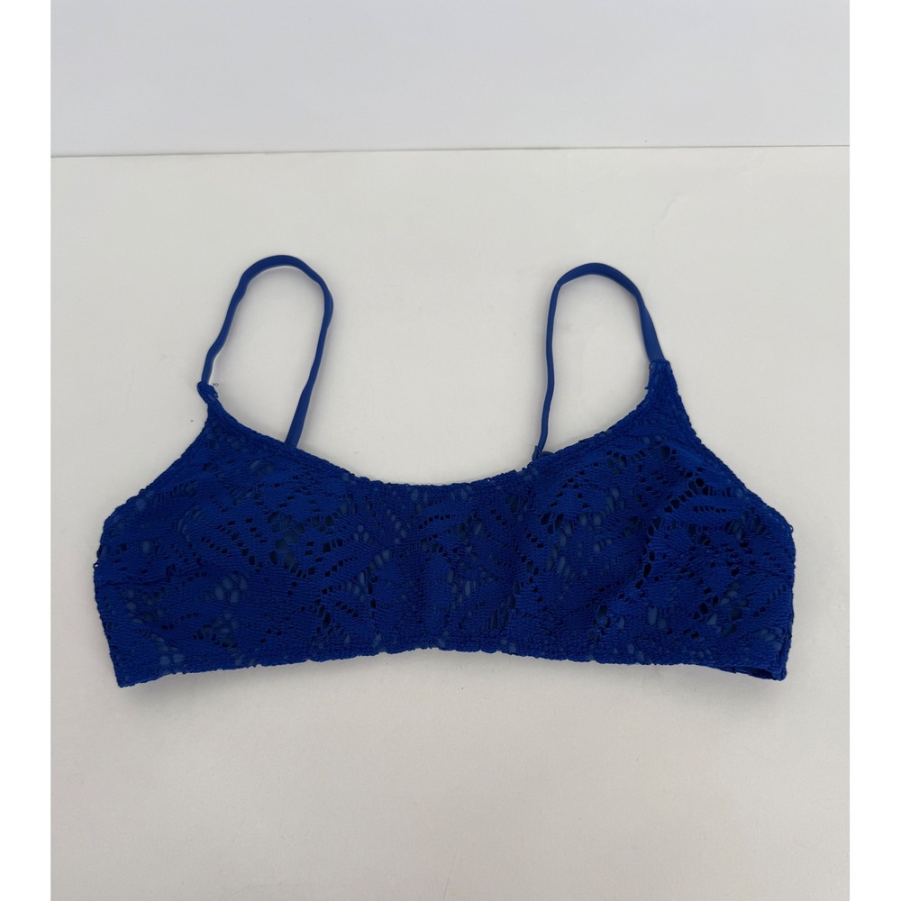 Aerie Royal Blue Crochet Lace Scoop Neck Bikini Top Sz M Adjustable Straps